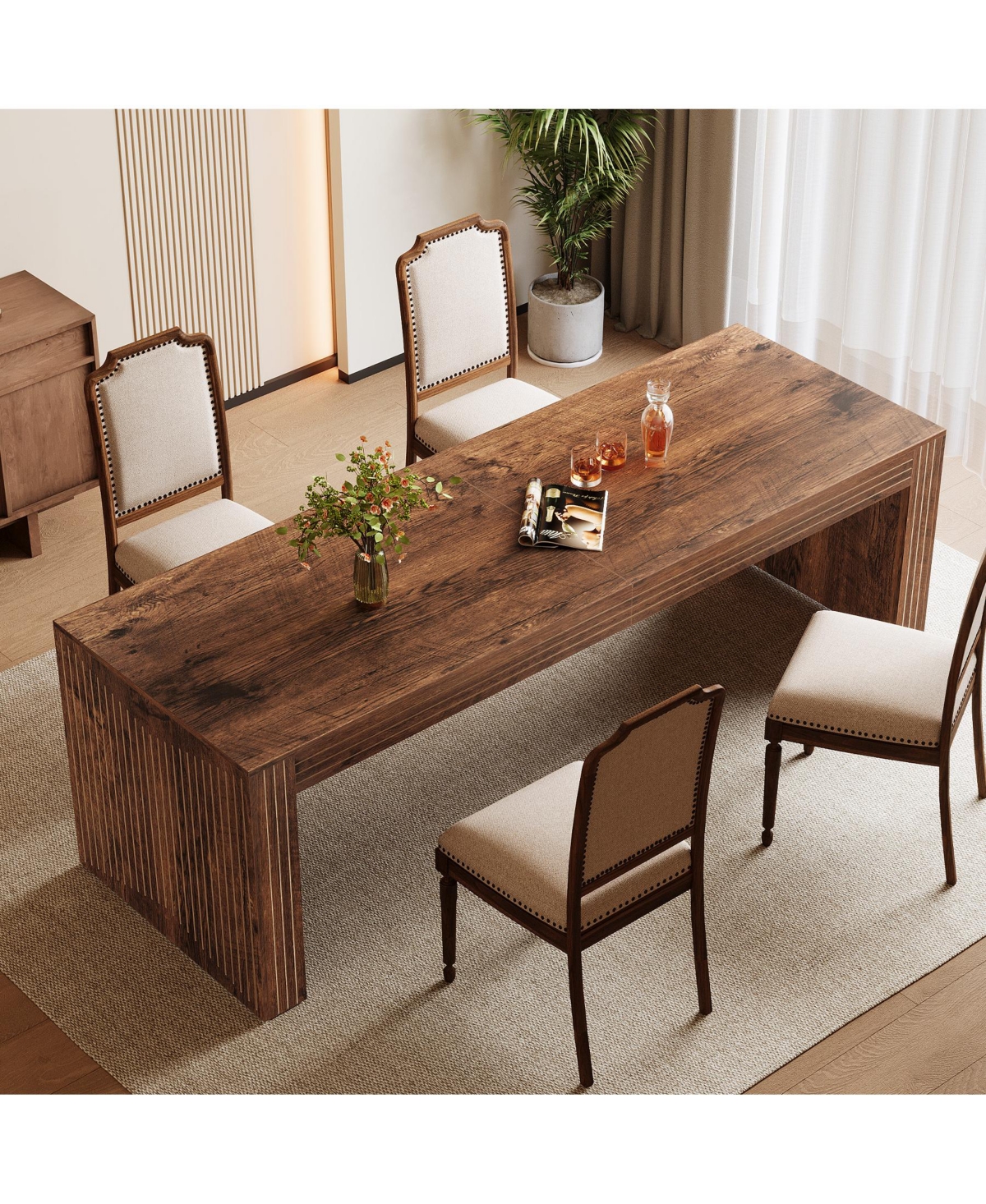 Tribesigns Farmhouse Dining Table for 6-8 People, 78.7-Inch Rectangular Wood Table, Rustic Kitchen with Heavy Duty Legs R