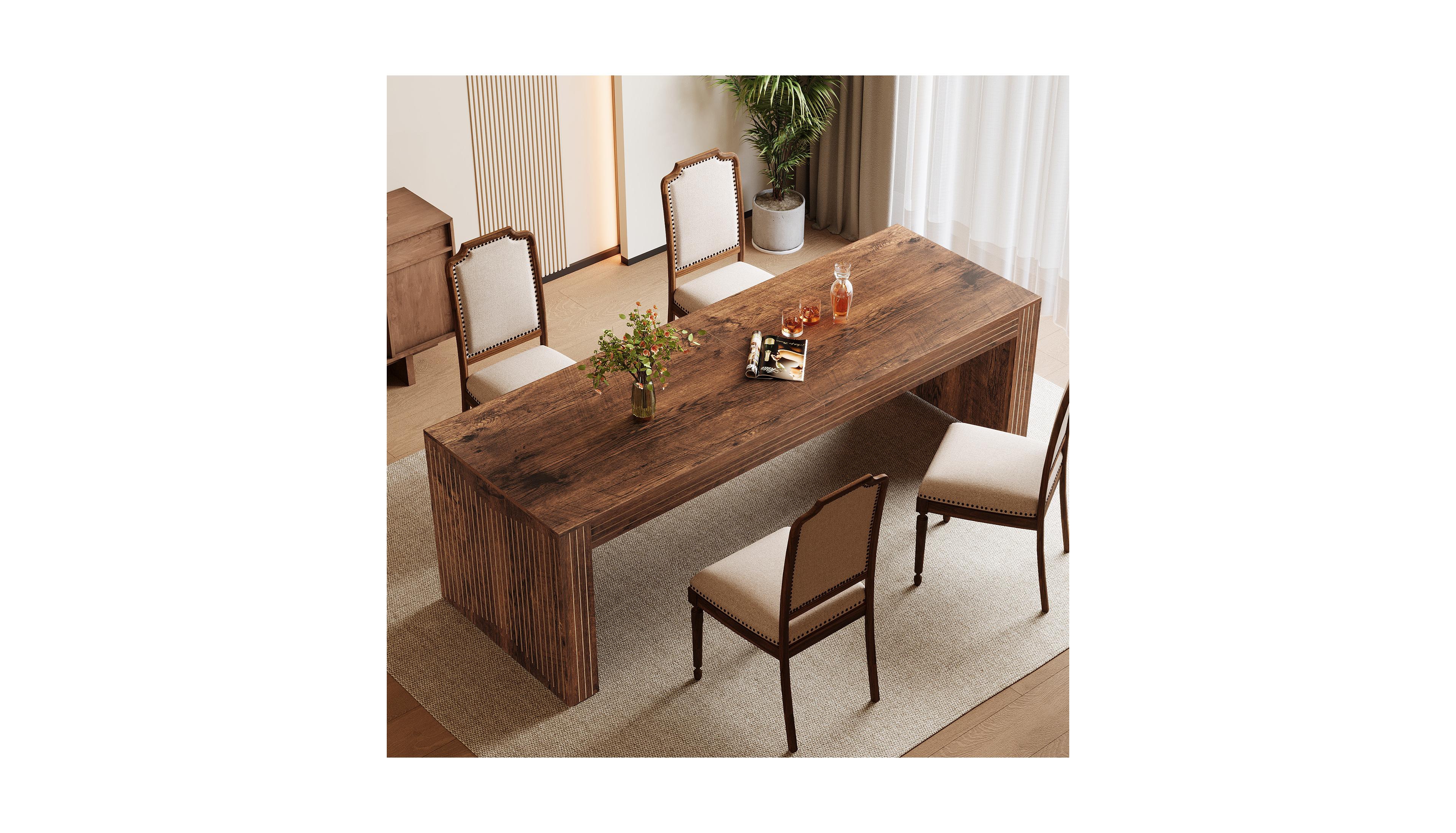 Tribesigns Farmhouse Dining Table for 6-8 People, 78.7-Inch Rectangular Wood Table, Rustic Kitchen with Heavy Duty Legs R