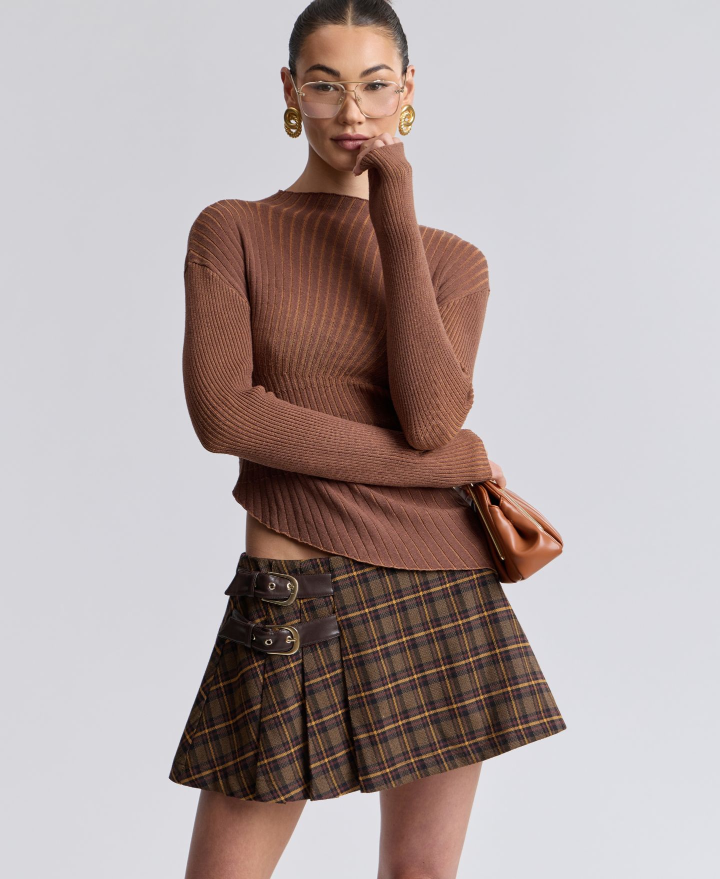 Женская юбка-шорты Avec Les Filles Belted Mini Skort, цвет: Клетчатый — фото 7
