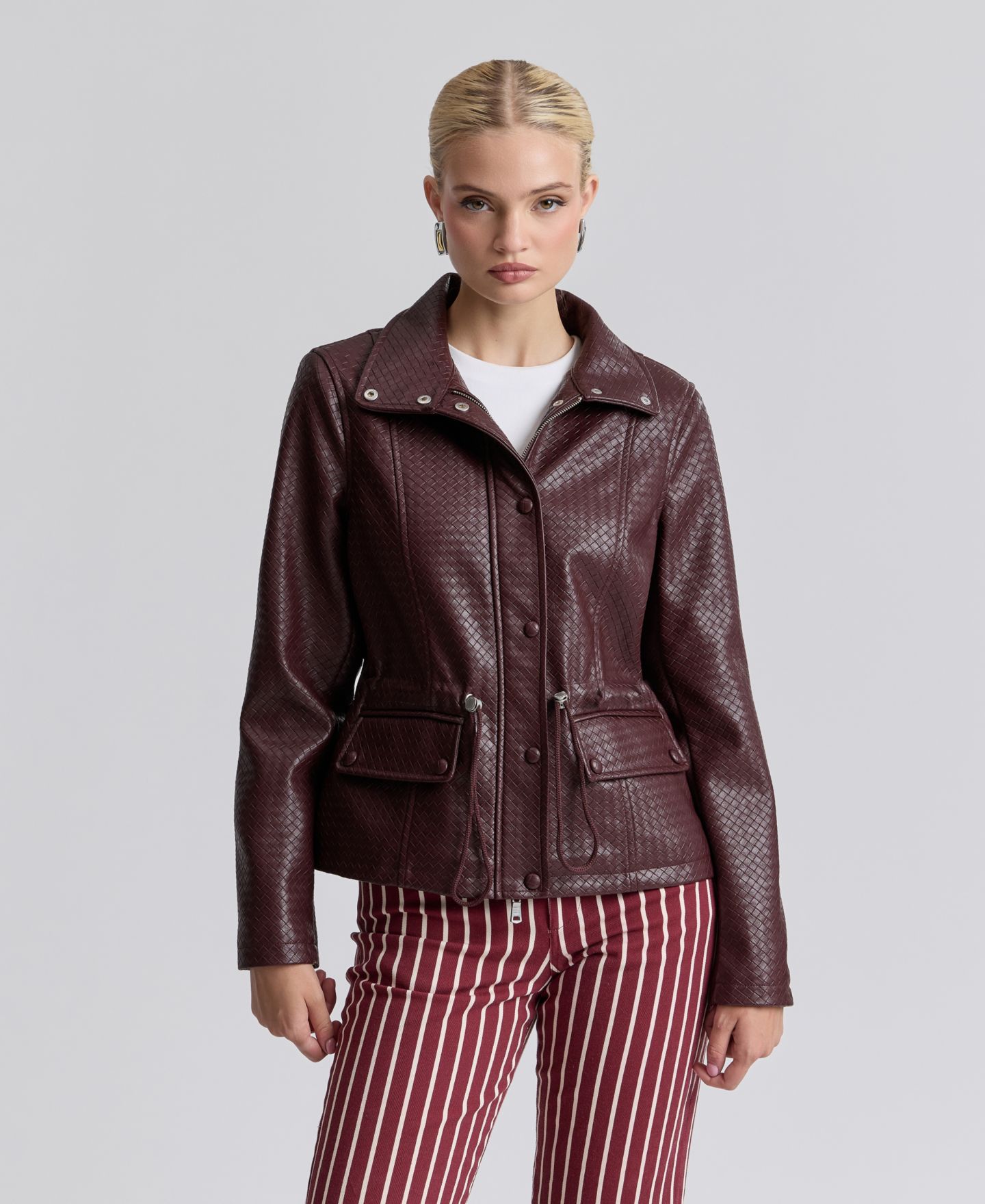 Женская куртка Avec Les Filles Textured Mock-Neck, цвет: Бордовый — фото 1