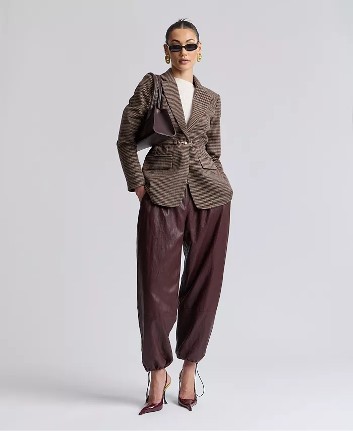 Women's Notch Lapel Collar Belted Blazer - thumbnail 6