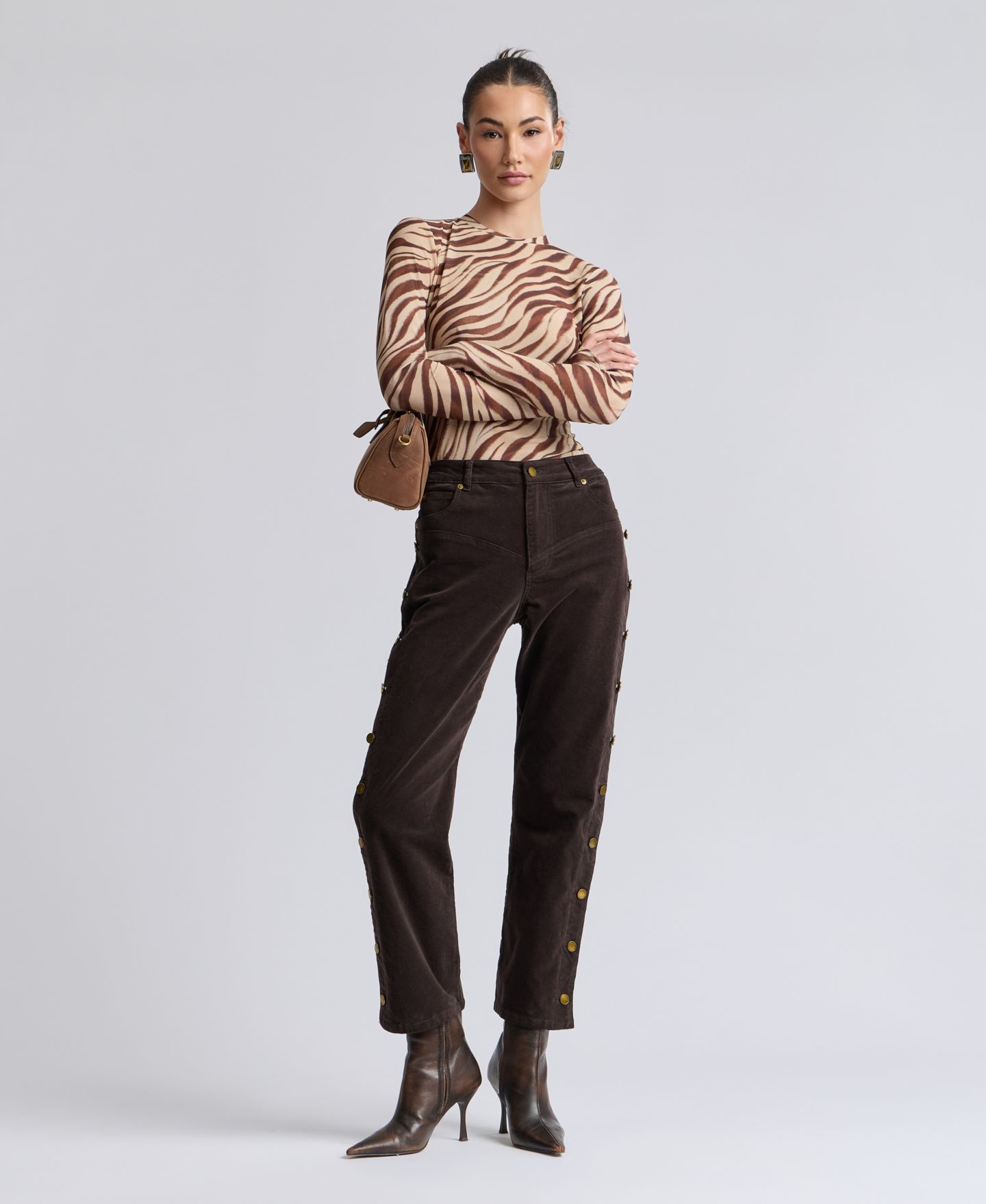 Женские брюки Avec Les Filles High-Rise Yoke Detail, цвет: Кофейный — фото 7