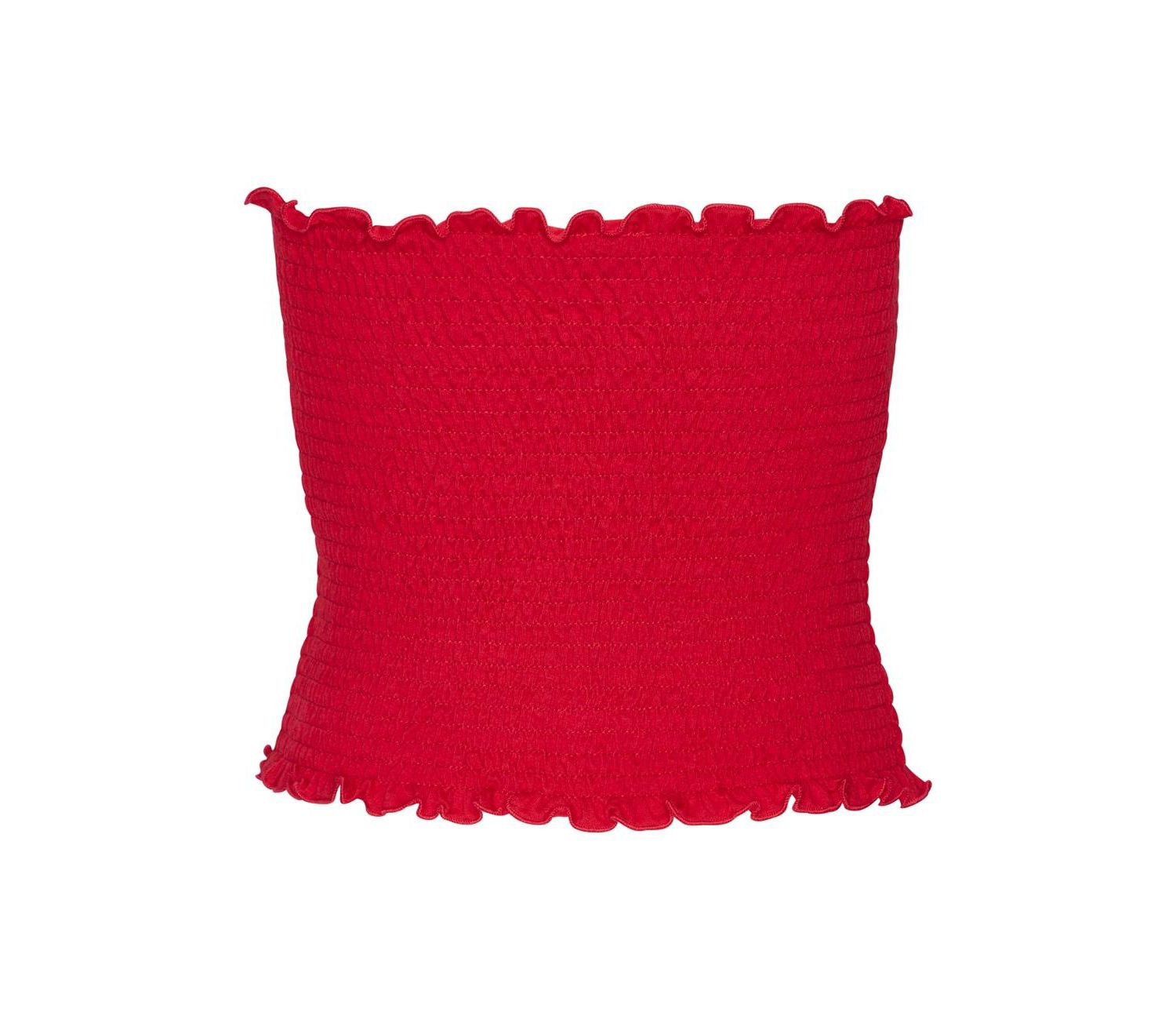 Women's Viscose Printed Smocked Strapless Ruffle-Trim Sleeveless Top
