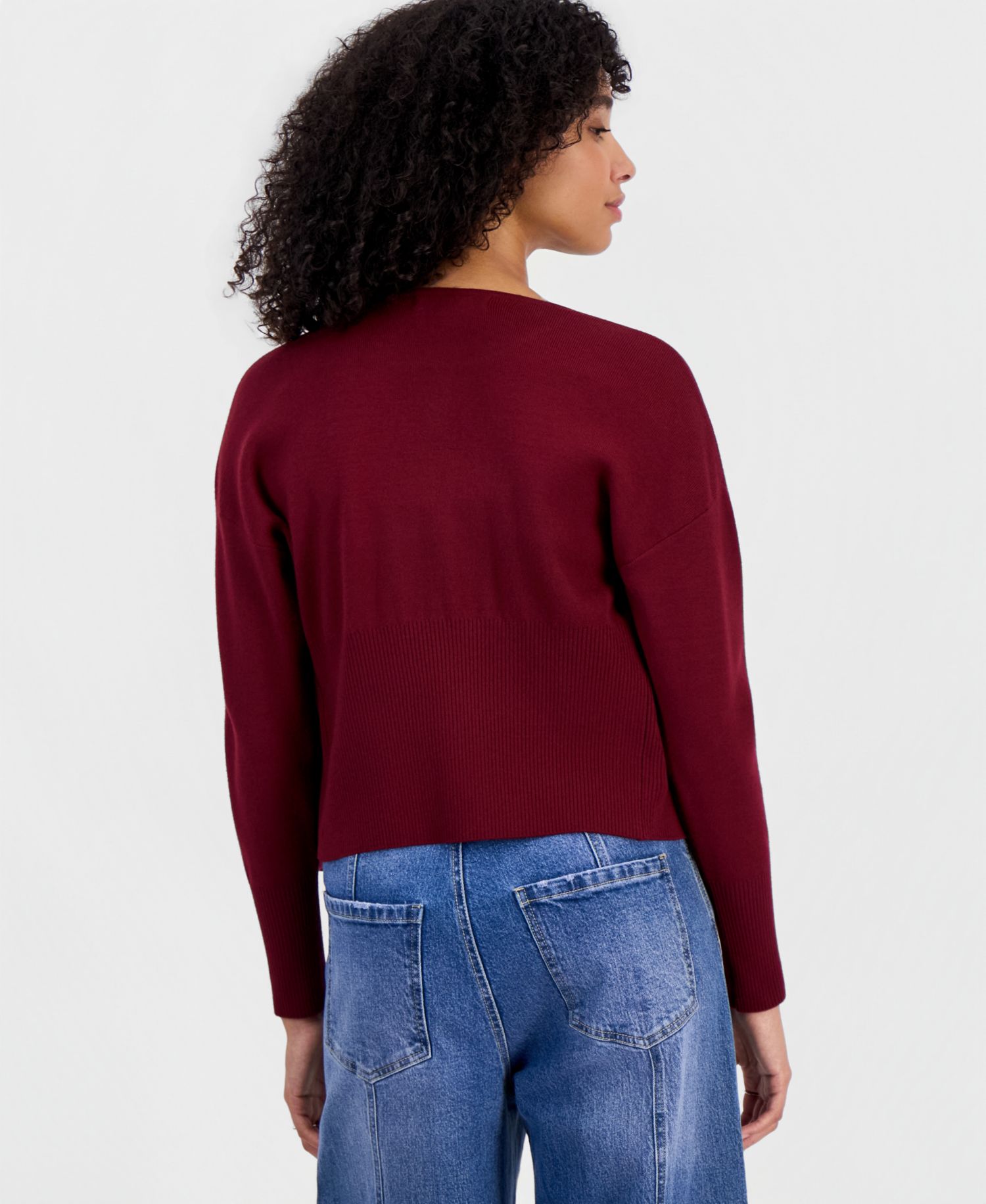 Juniors' Drop Shoulder High Rib Crewneck Cardigan