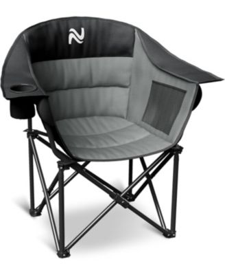 Padded Camping Chair Portable Heavy Duty Arm Chairs with Side Pockets Cup Holder