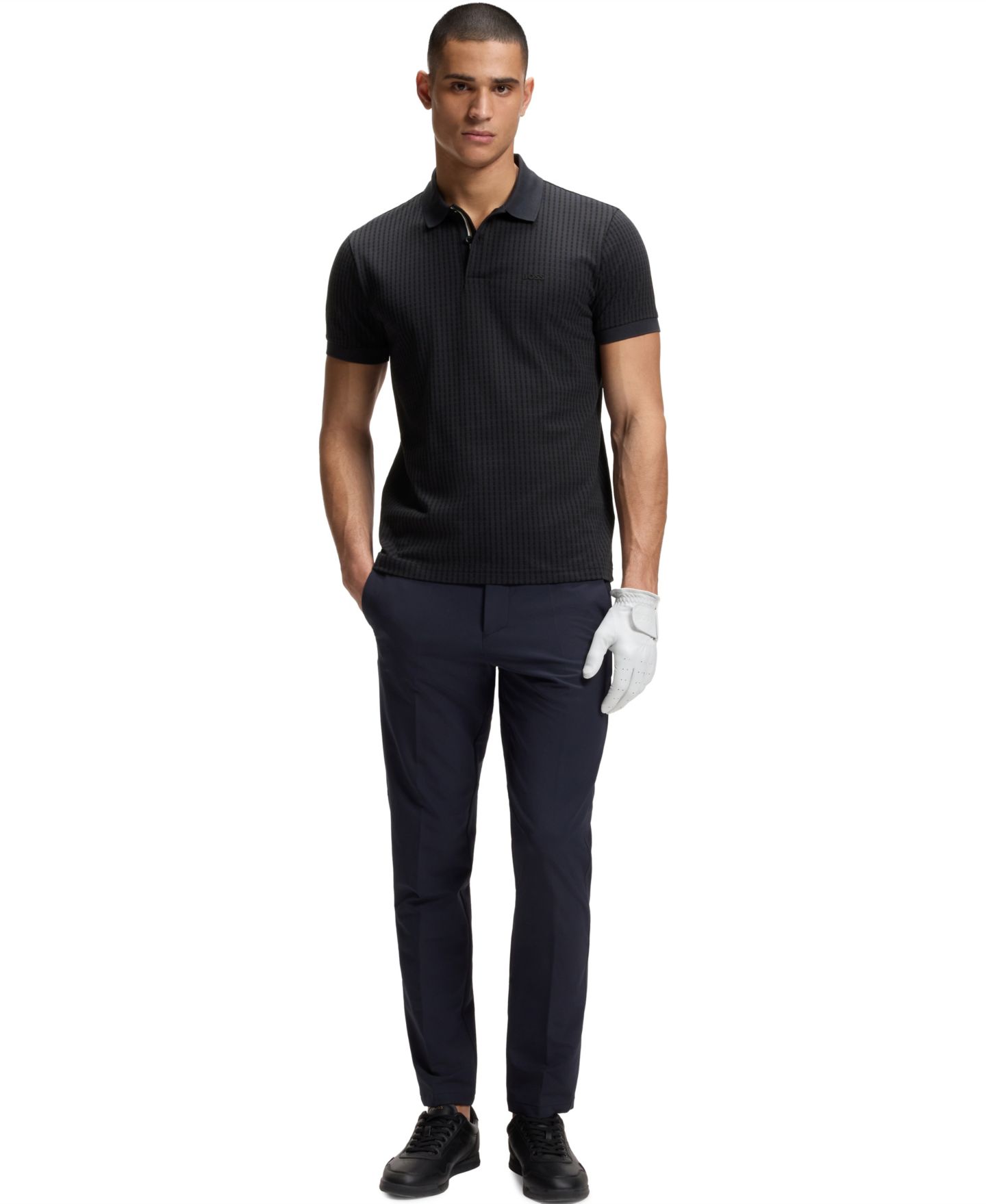 Мужское поло Hugo Boss Cotton-Piqué All-Over Print Polo Shirt, цвет: Тёмный синий — фото 4