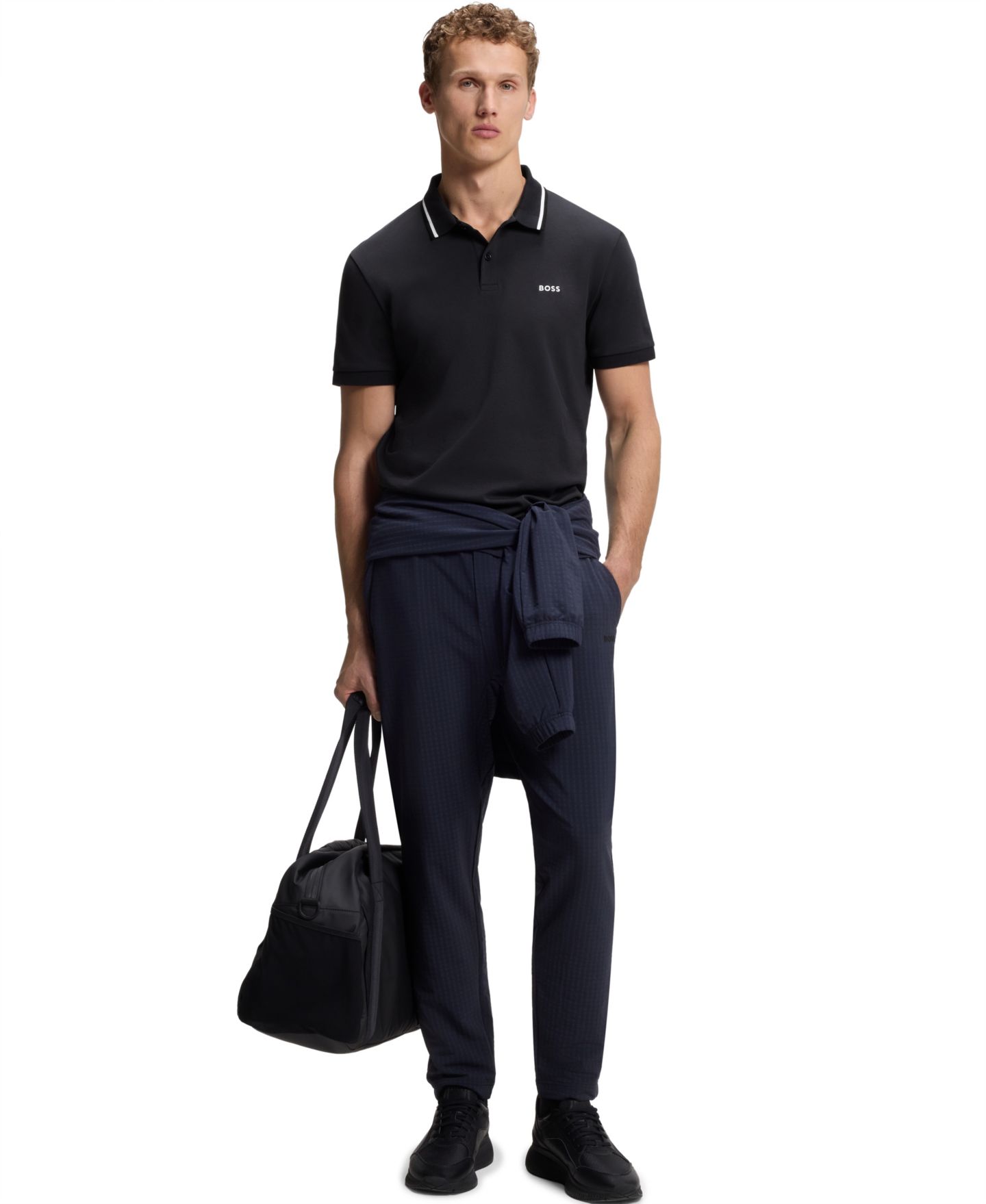 Мужское поло Hugo Boss BOSS by Interlock Cotton Paddy Slim-Fit Polo Shirt, цвет: Тёмный синий — фото 4