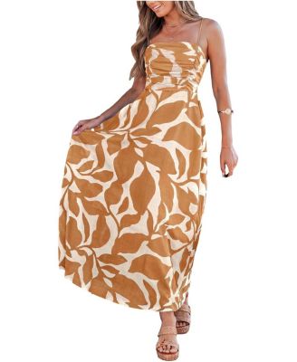 Women's Abstract Print Ruched Bust Midi Beach Dress