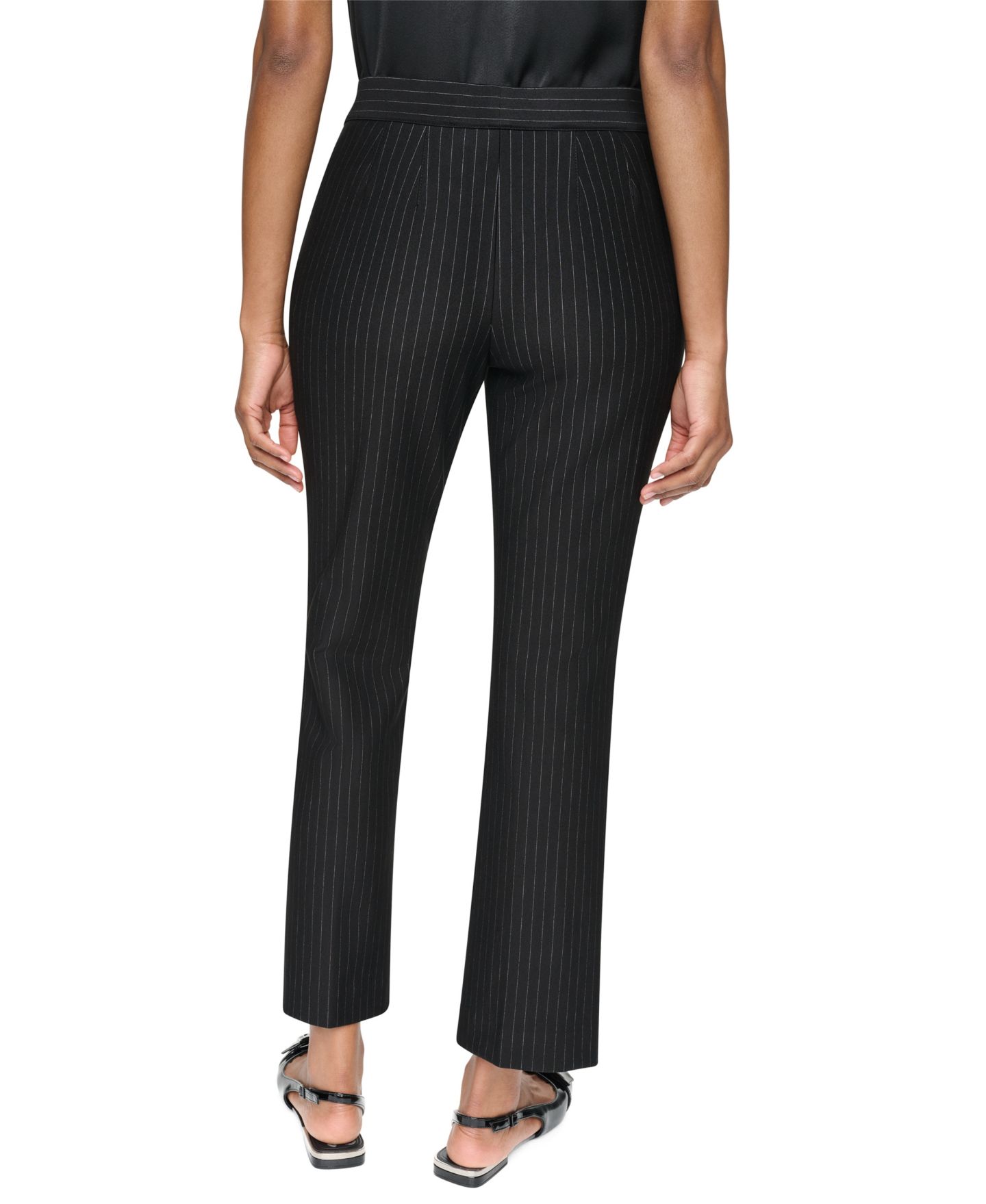 Женские брюки DKNY Petite Pinstripe Ponte High-Rise Front-Zip, цвет: Чёрный — фото 4
