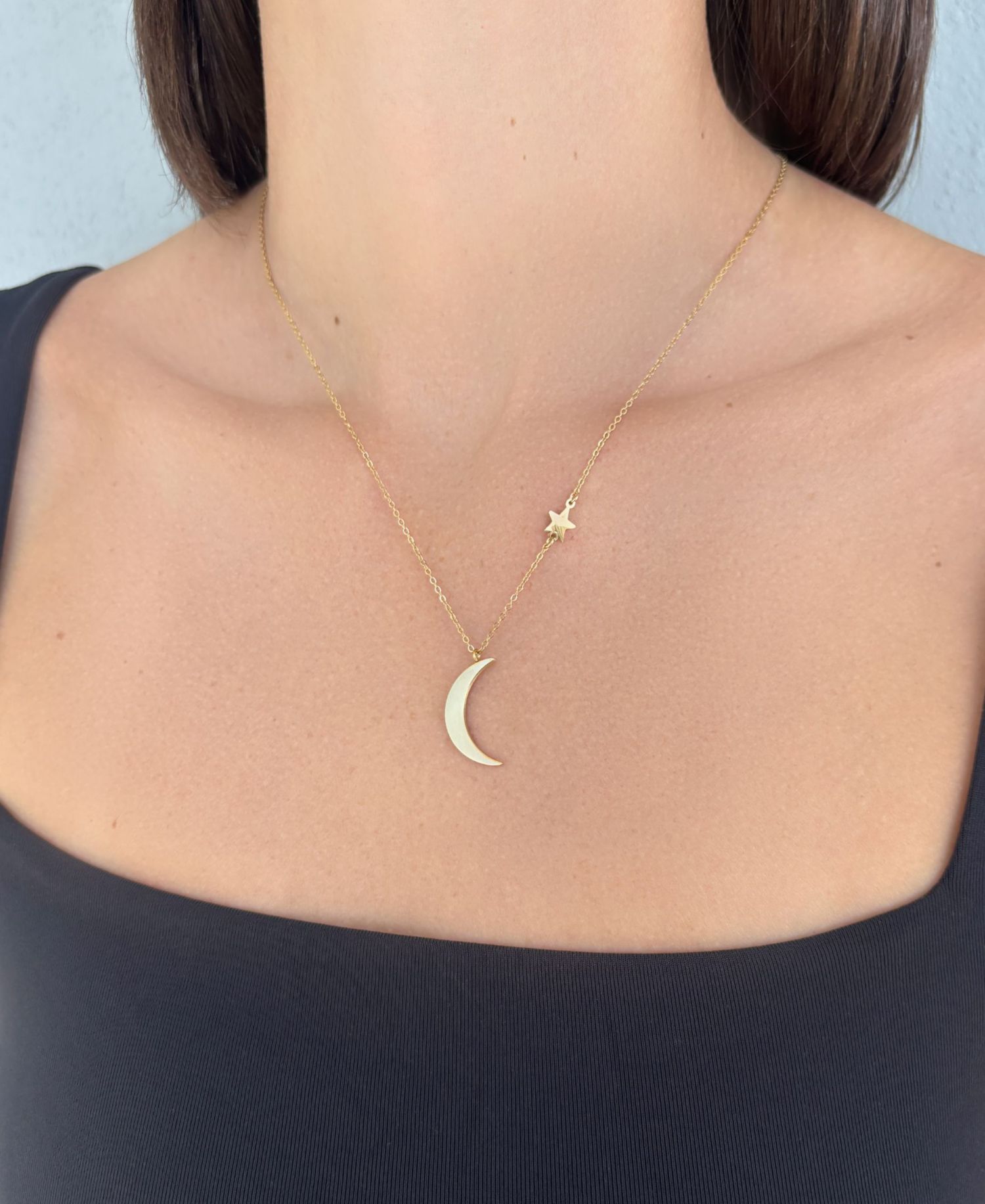 Tarnish Resistant Gold Moon and Star Pendant Necklace