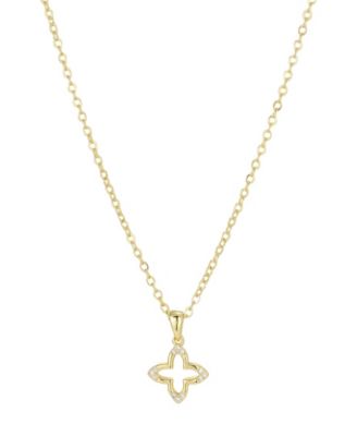 Gold Cubic Zirconia Pointed Clover Outline Necklace