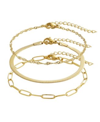 Tarnish Resistant Silver Set of 3 Chain Bracelets