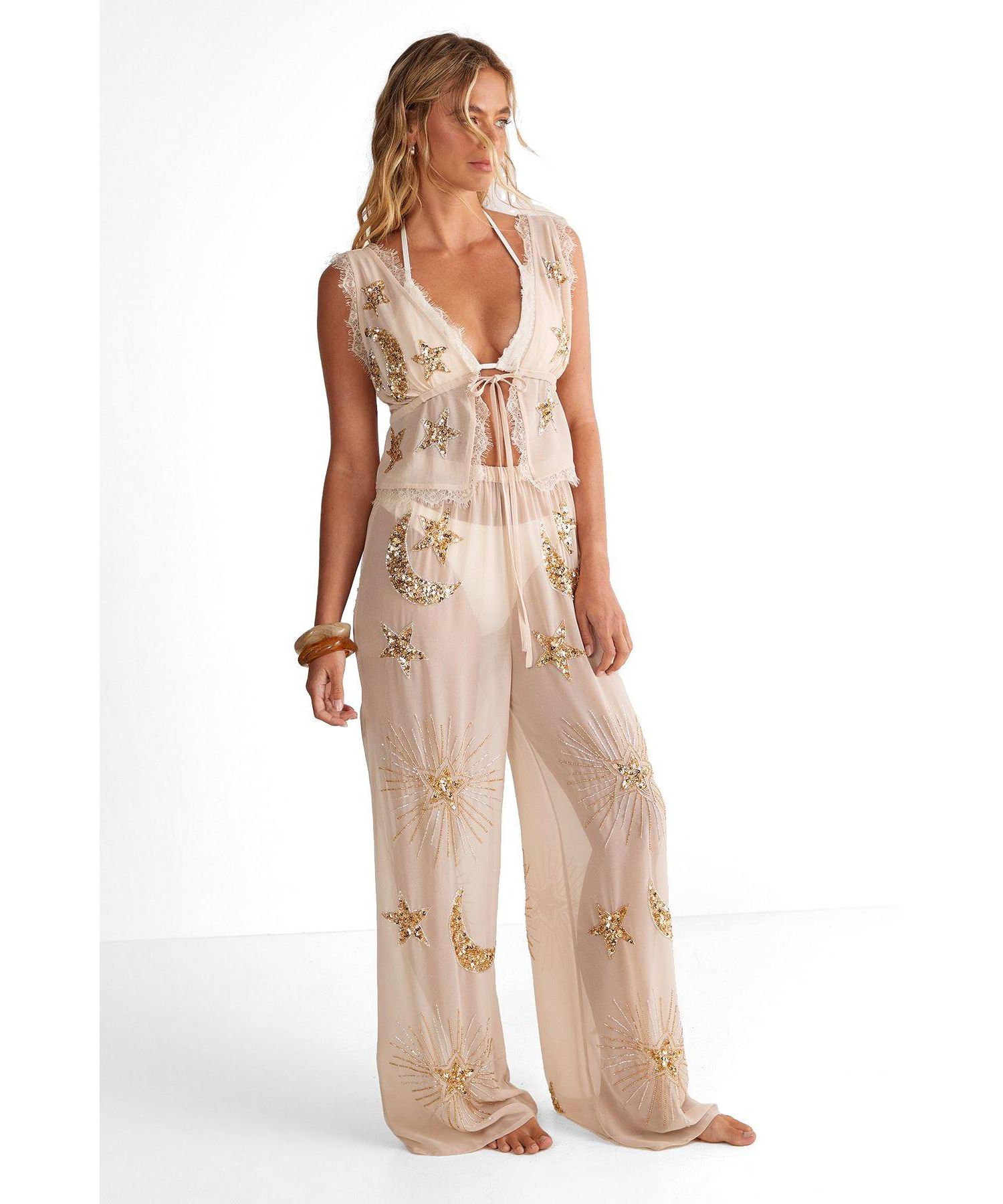 Women's Moon and Star Wide Leg Beach Trouser