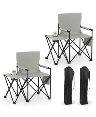 2 Piece Oversized Camping Chair with Side Table 2 Storage Pockets Cup Holder for Trip