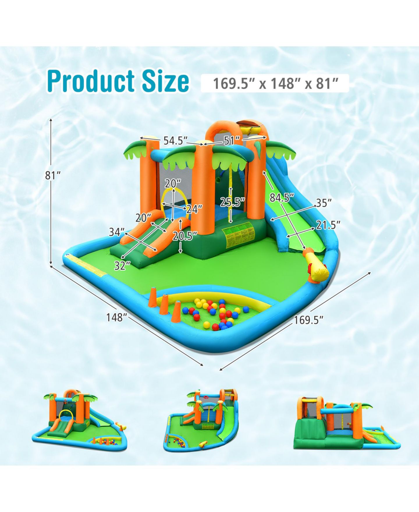Детская игрушка Slickblue Backyard Inflatable Water Slide Bounce House with Safety Handrail, 300 lb. Capacity, 3–10 лет, цвет: Разноцветный — фото 3