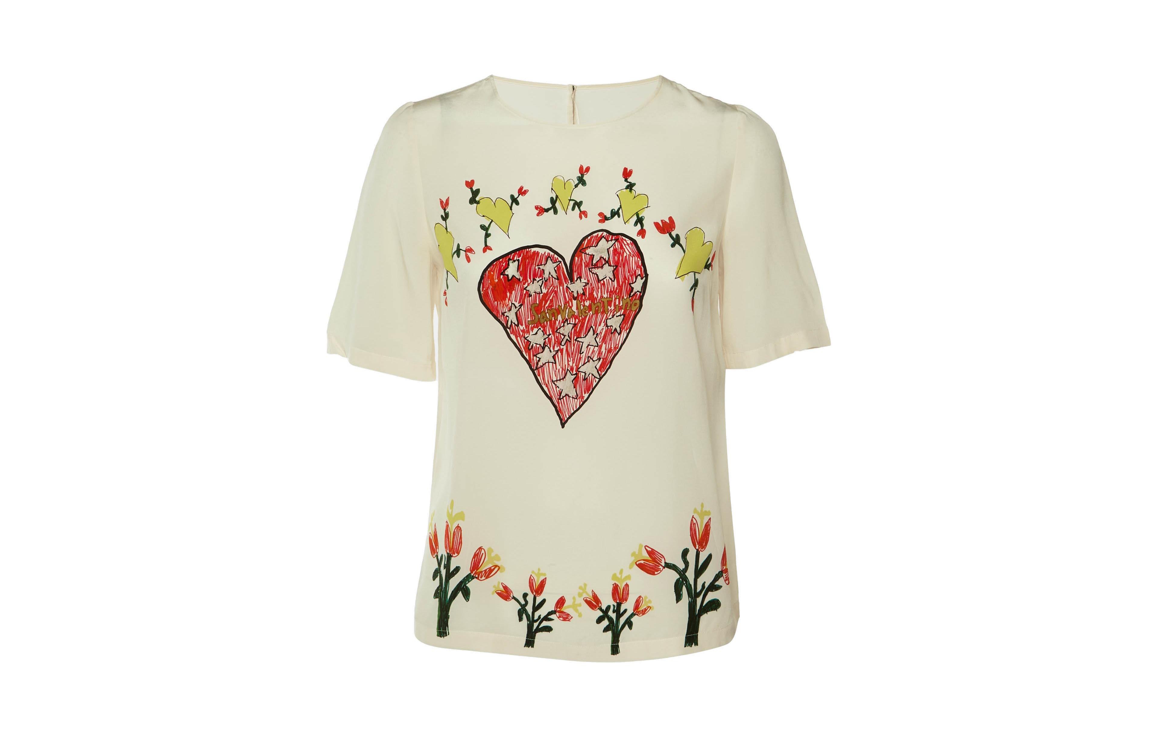 Pre-Owned Dolce & Gabbana Women's San Valentino Heart Print Silk Top