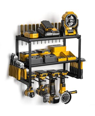 Power Tool Organizer Wall Mount 3 Layers 4 Drill Holders Metal Storage Rack