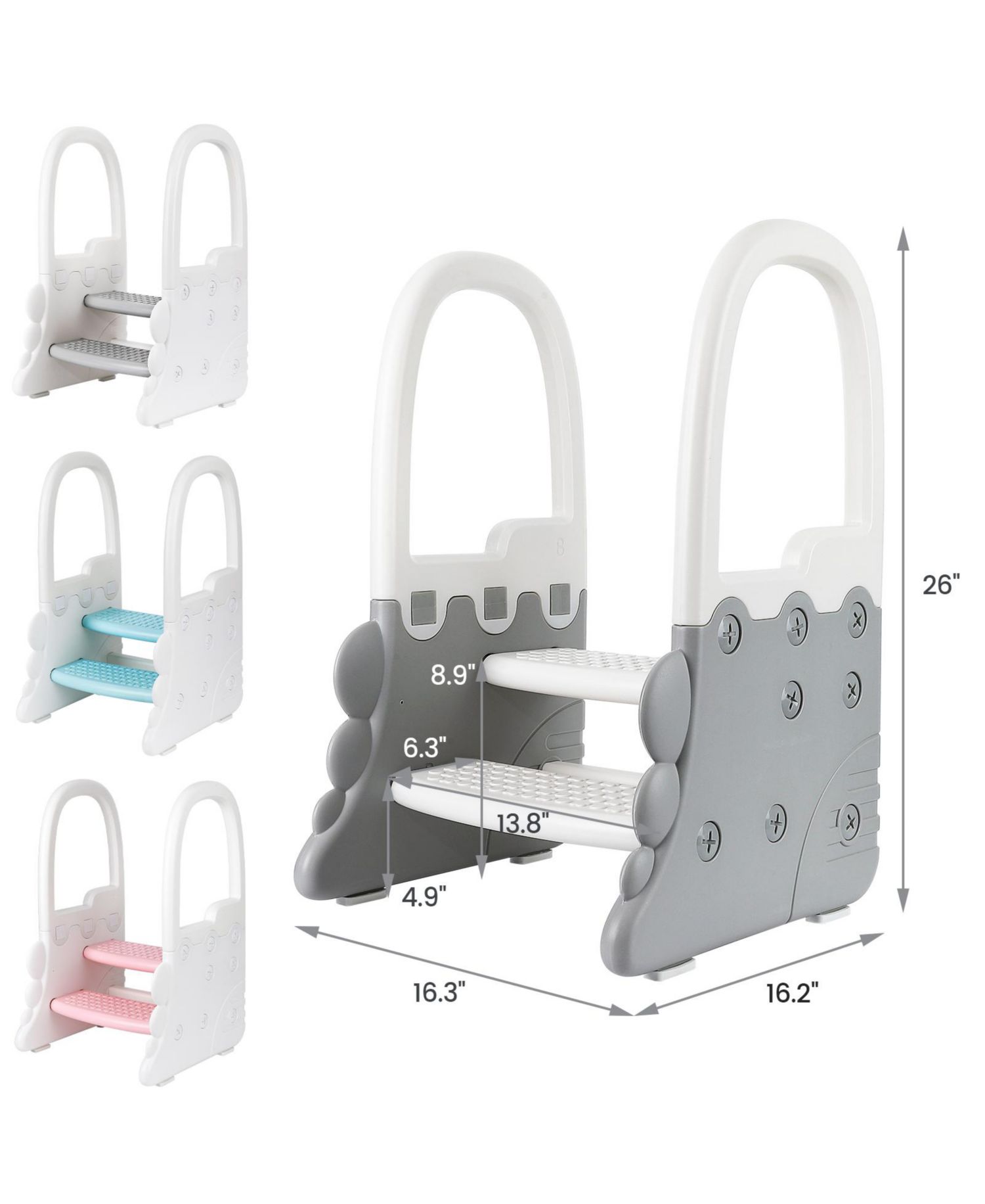 Non-Slip Handles and Stable Design 2-Step Toddler Step Stool - Plastic Step Stool for Bathroom Basin, Kitchen Counter and Potty Training