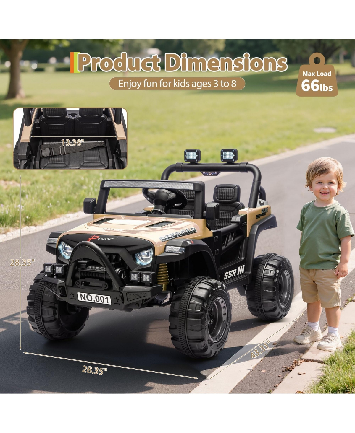 homfan 12V Electric Ride-On Car, Parent Remote Control, Spring Suspension, Music, Led Lights, Horn, 3 Speeds up to 4.1MPH