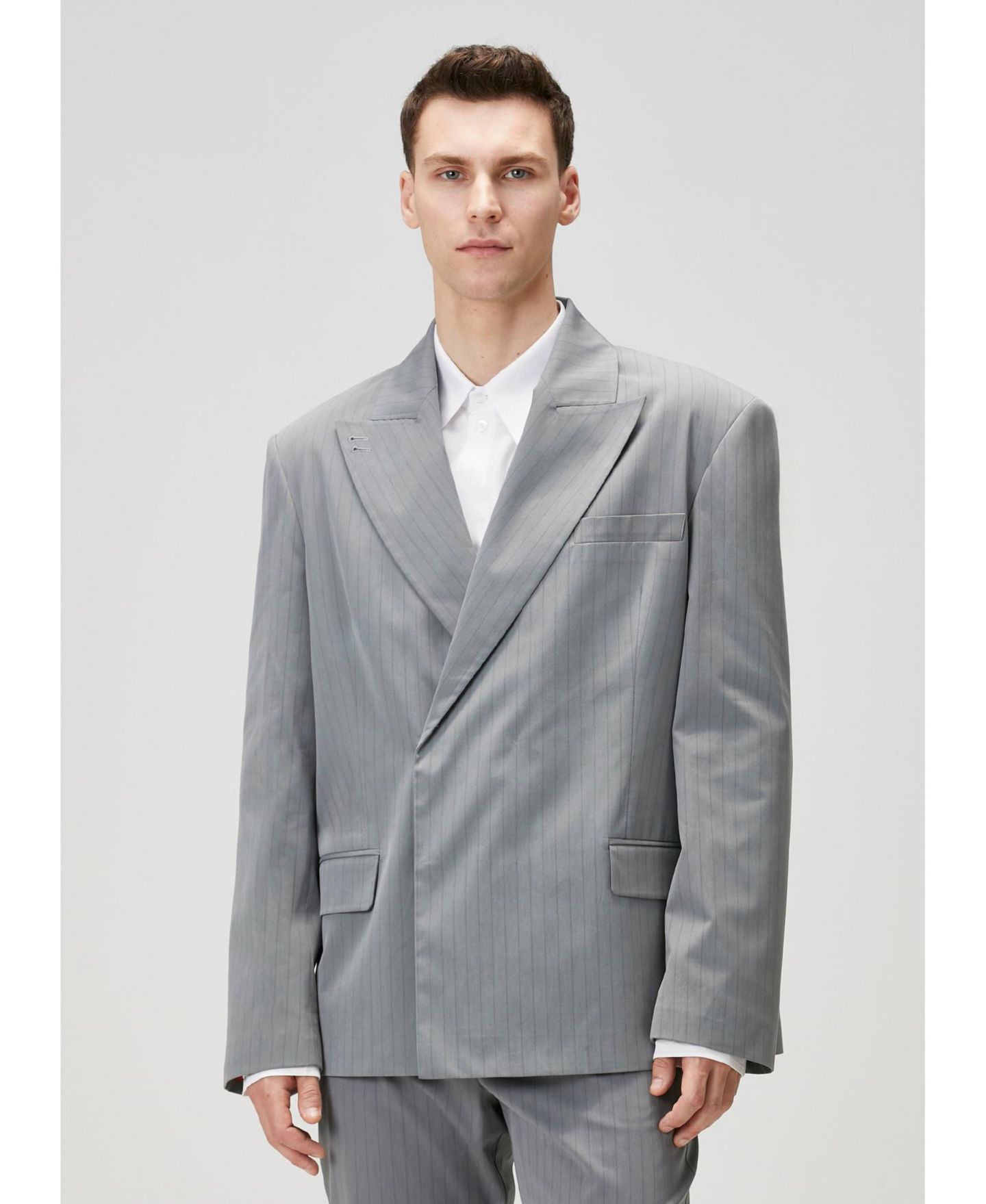 Мужской пиджак PCFG Striped Cotton-Blend Woven Tailored Blazer, цвет: Серый — фото 1
