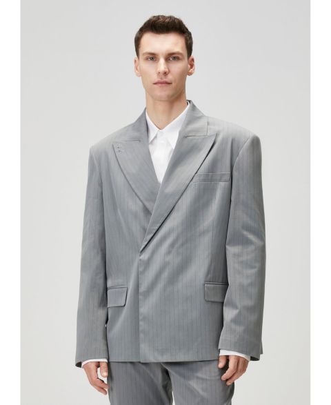 Мужской пиджак PCFG Striped Cotton-Blend Woven Tailored Blazer, цвет: Серый