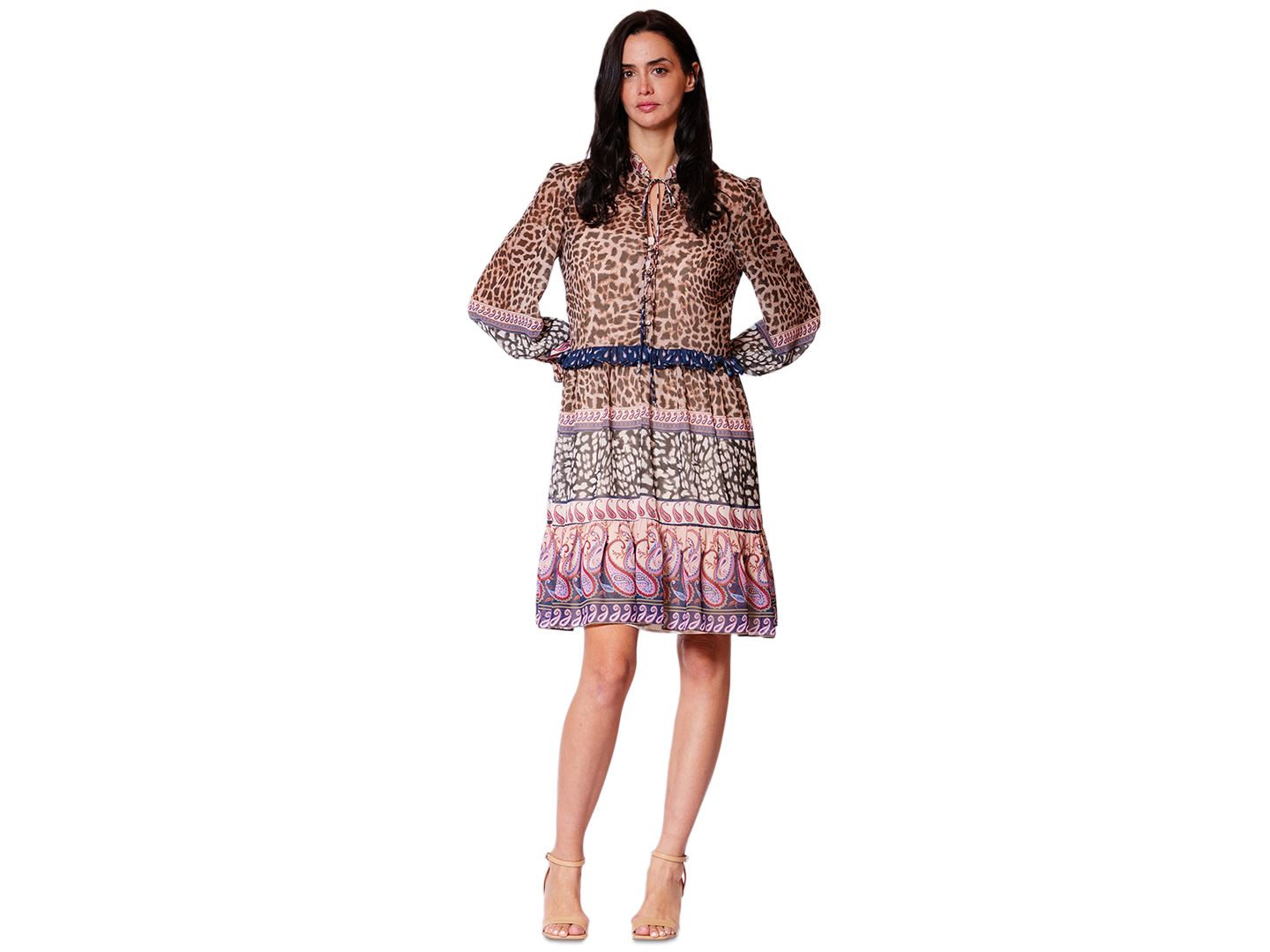 Женское платье julia jordan Ruffle Details Long-Sleeve Dress, цвет: Коричневый разноцветный — фото 2