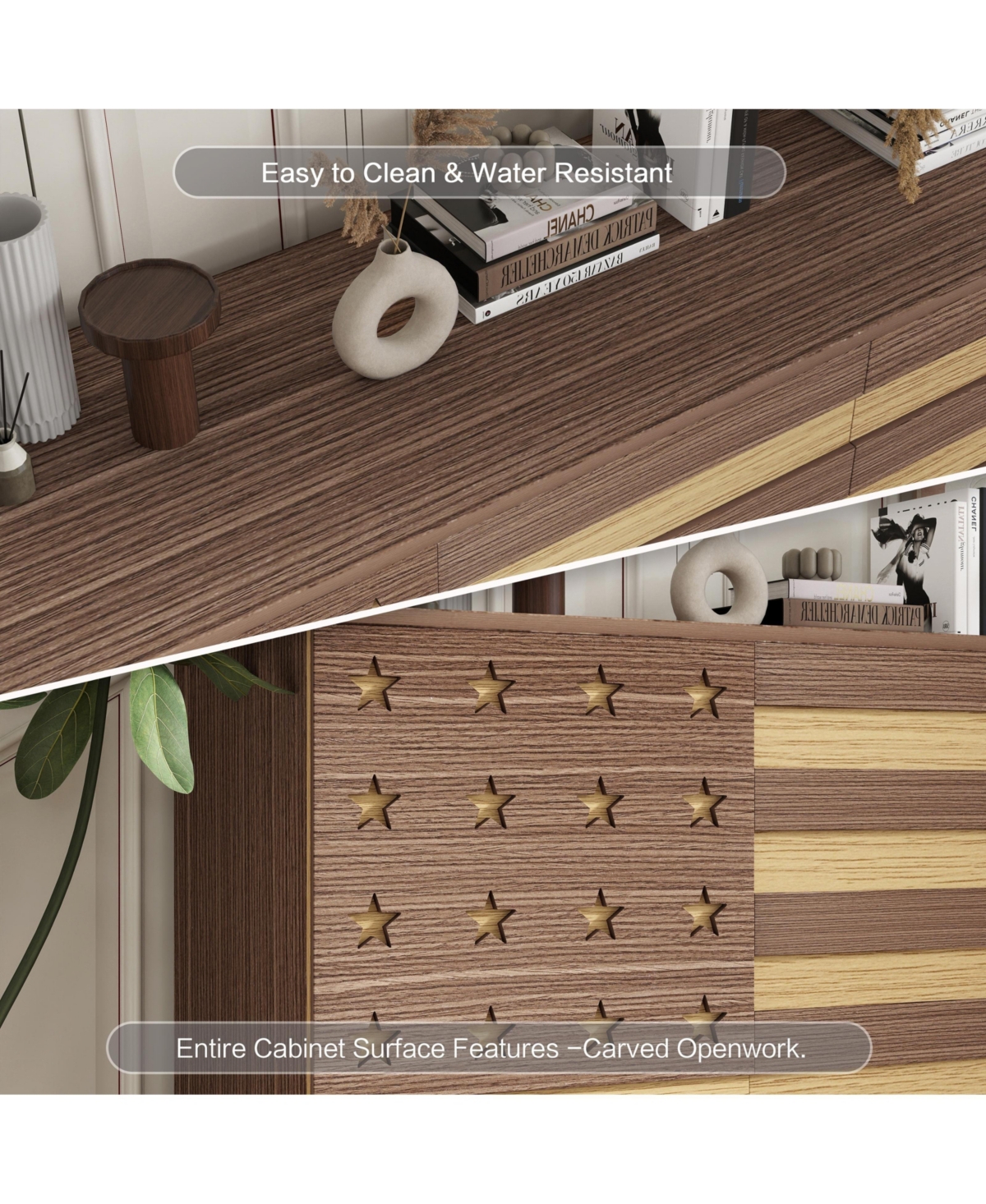 Flynama Hand Carved Buffet Sideboard Cabinet with Adjustable Shelves