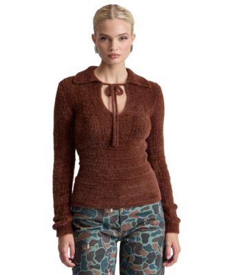 Women's Spread Collar Keyhole Sweater