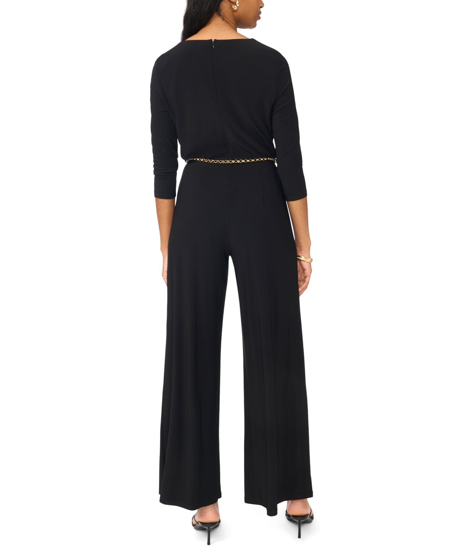 Women's 3/4-Sleeve Cowl Neck Jumpsuit with Belt
