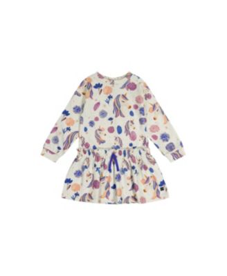 Little and Big Girl 6-12Y French Terry Dress Unicorn Print