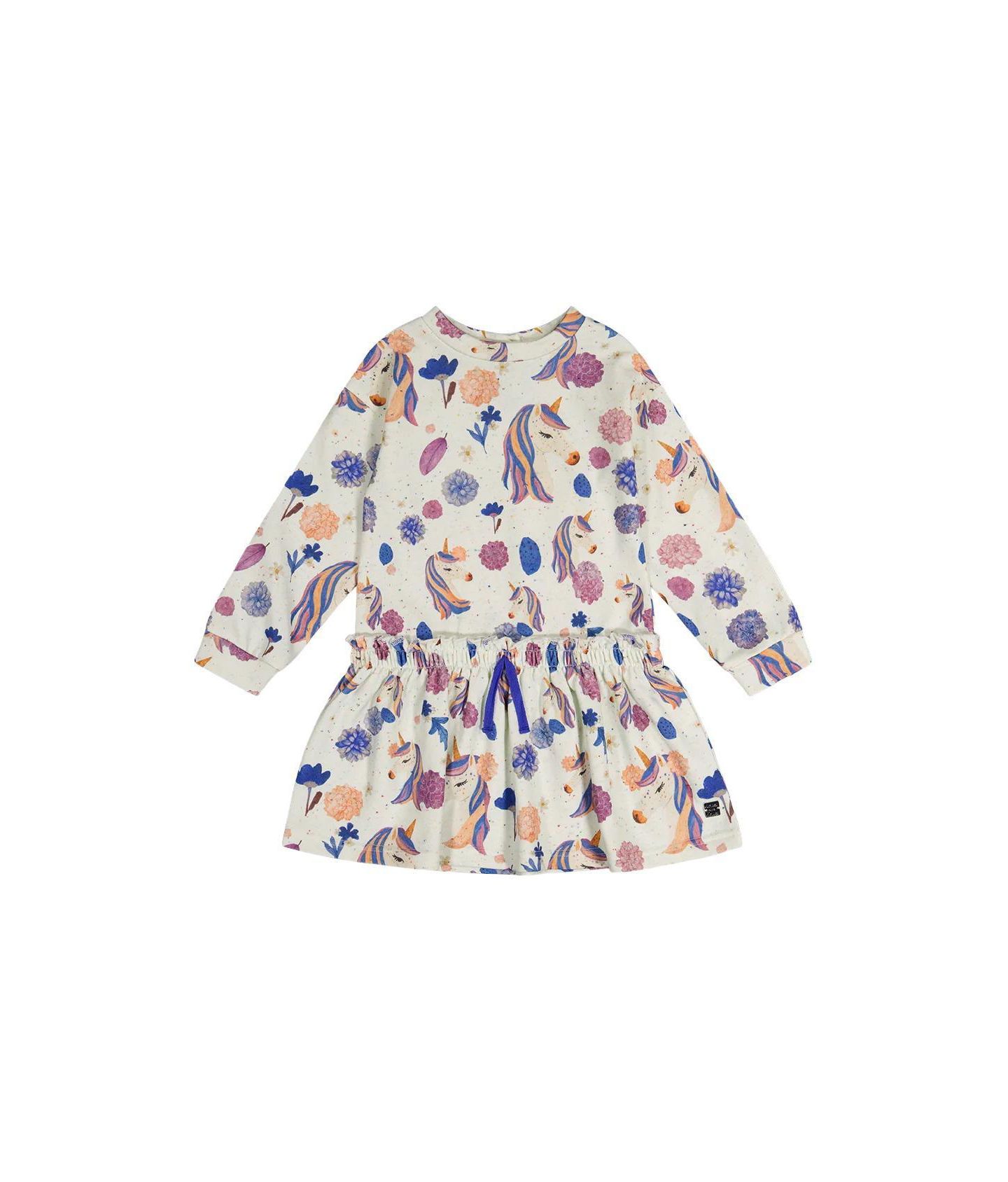 Платье Deux par Deux French Terry Dress Unicorn Print для девочек, цвет: Бежевый с принтом — фото 1
