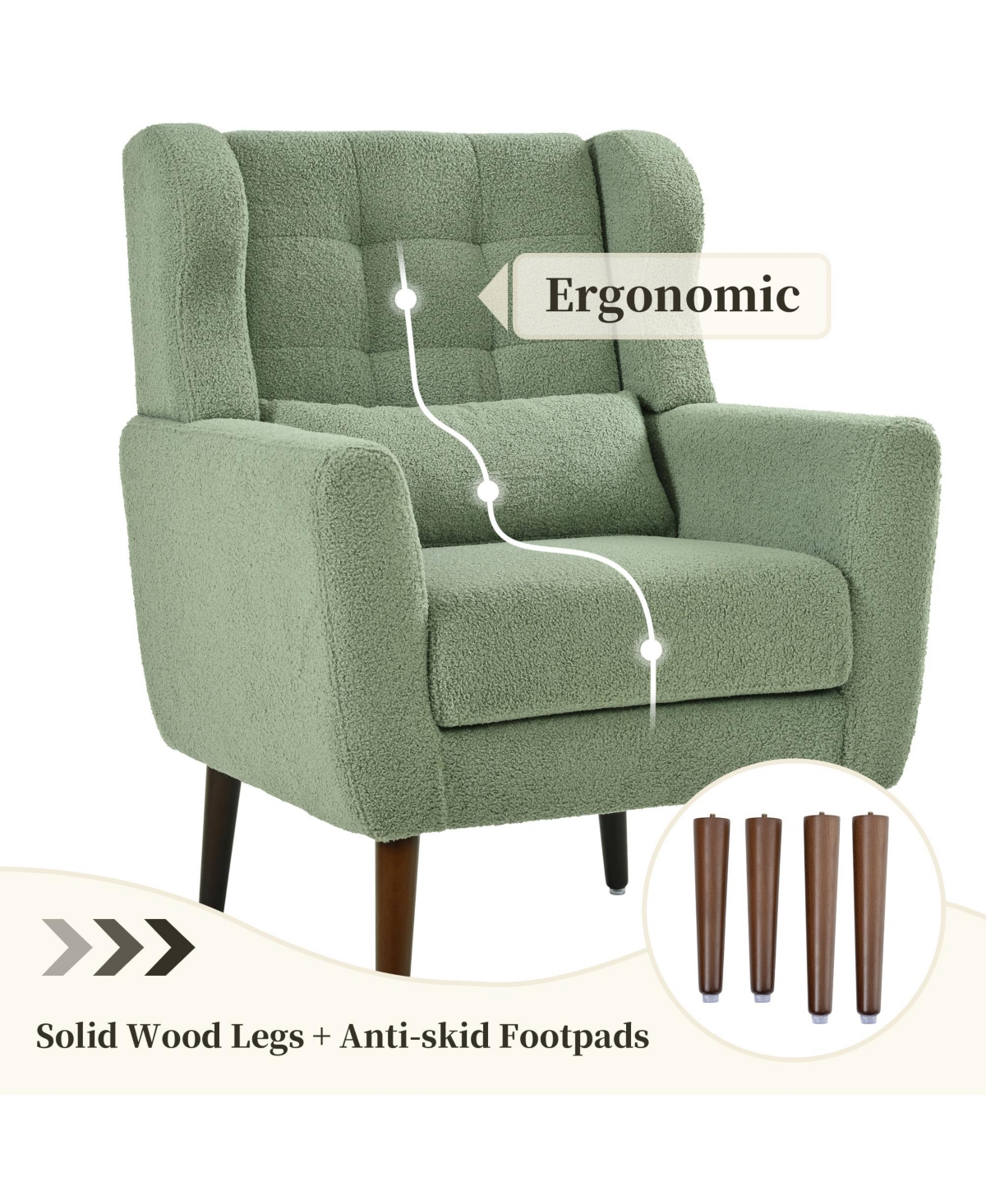 Clihome Modern Accent Chair,Teddy Fabric Living Room Chairs Comfy Reading Chair,Mid Century Chair, Lounge Armchair for Bedroom