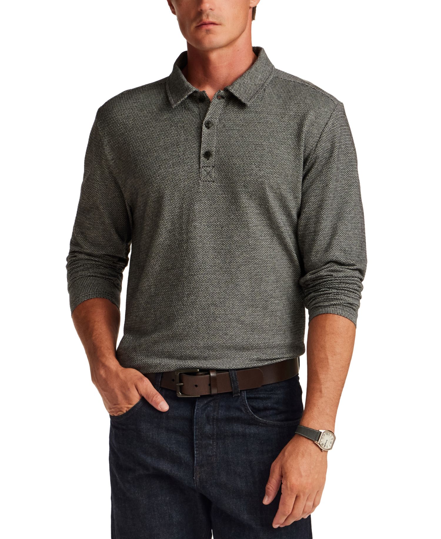 Men's Neat Print Knit Polo Shirt