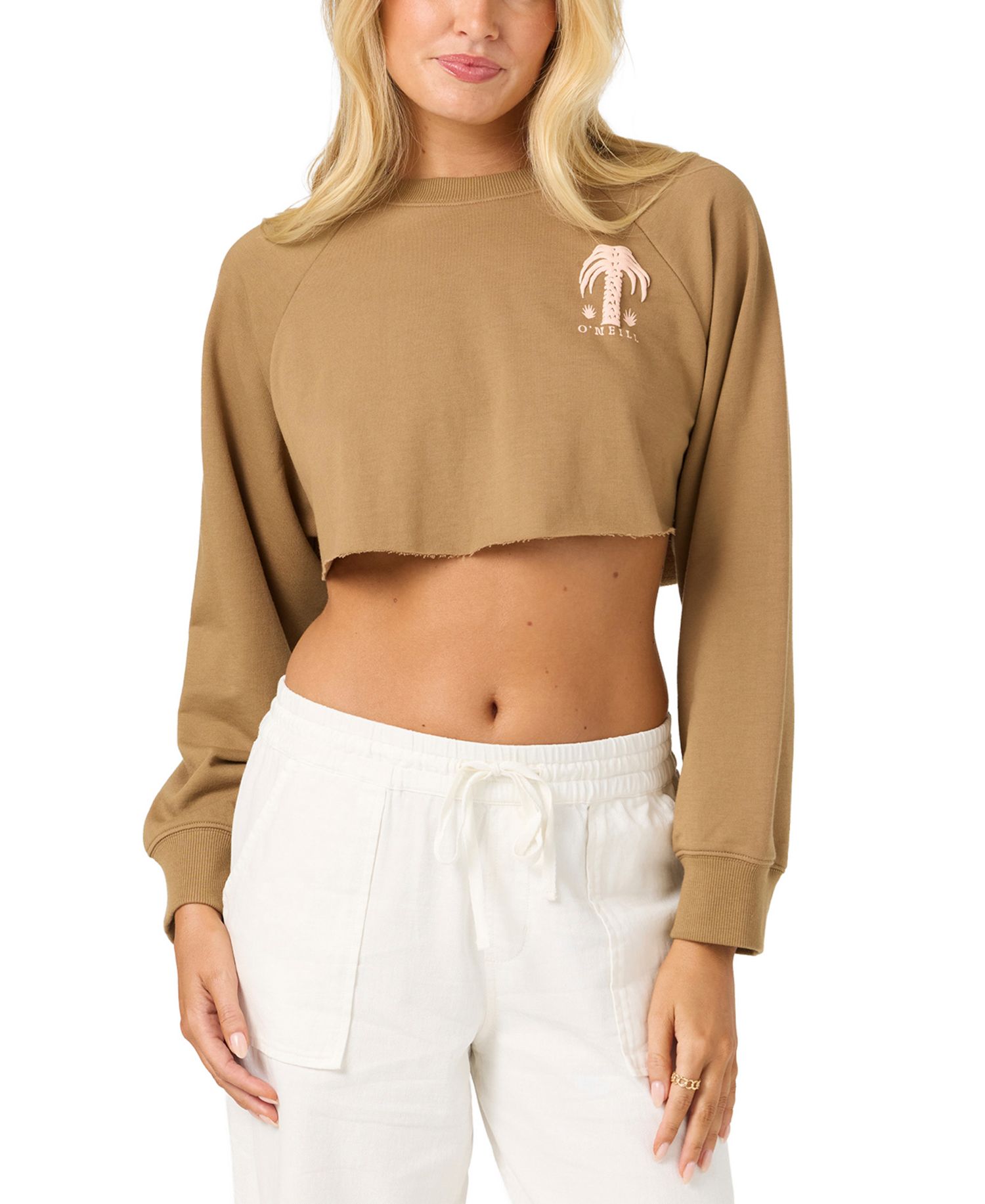 Women's Palm Raw Edge Crop Fleece Crewneck Sweatshirt