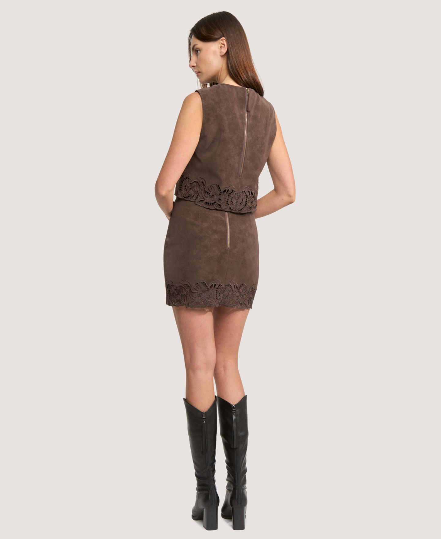 Женская юбка En Saison Pauline Zipper Back Mini, цвет: Тёмный коричневый — фото 5