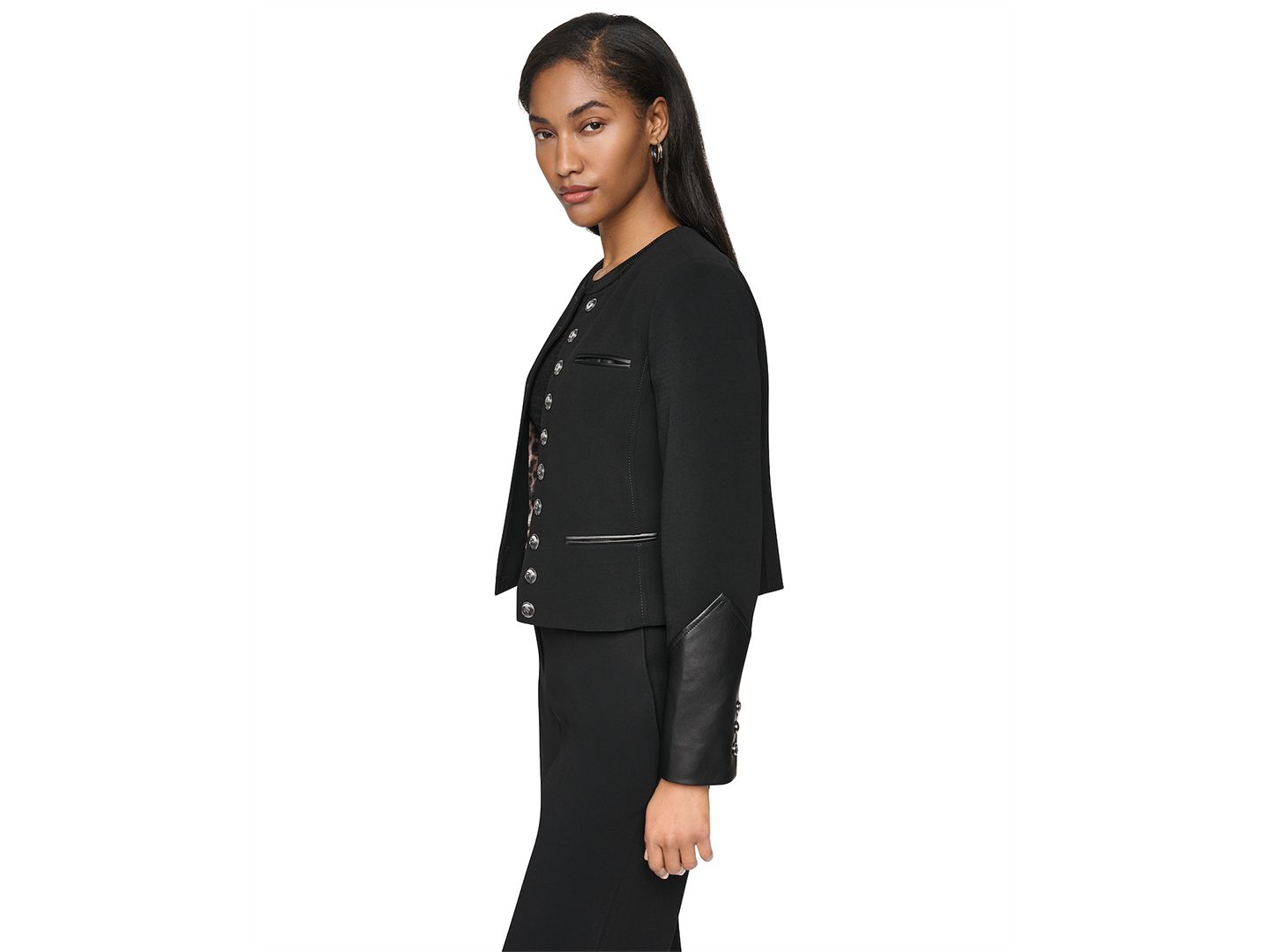 Женская куртка DKNY Petite Textured Crepe 10-Button Pocket, цвет: Чёрный — фото 3