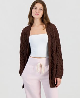 Juniors' Cable-Knit Chenille Midi Cardigan