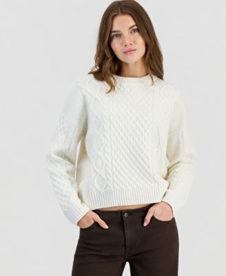 Juniors' Cable-Knit Crew Neck Pullover