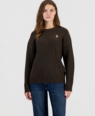 Juniors' Novelty Bear Cable-Knit Sweater