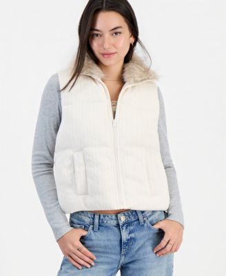 Juniors' Cable-Knit Puffer Vest