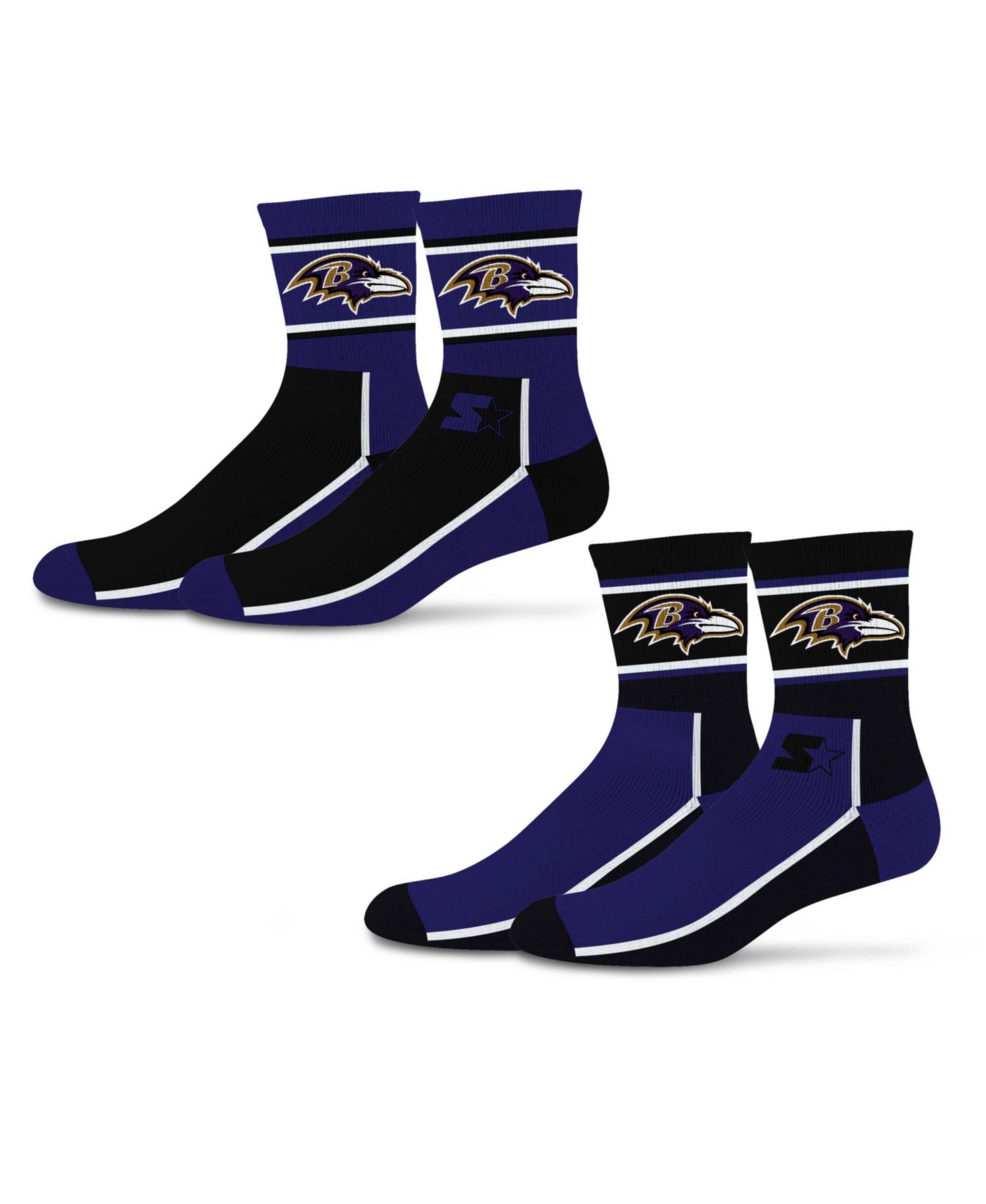 Men's and Women's 2-Pack Black/Purple Baltimore Ravens Double Color Block Mid-Crew Socks
