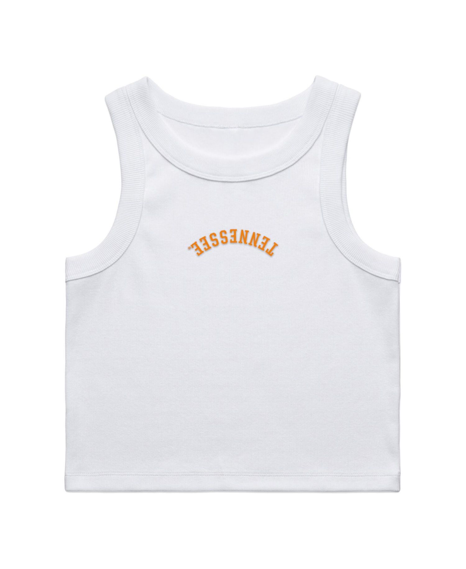 Women's White Tennessee Volunteers Upside Down Embroidery Ribbed Cropped Tank Top