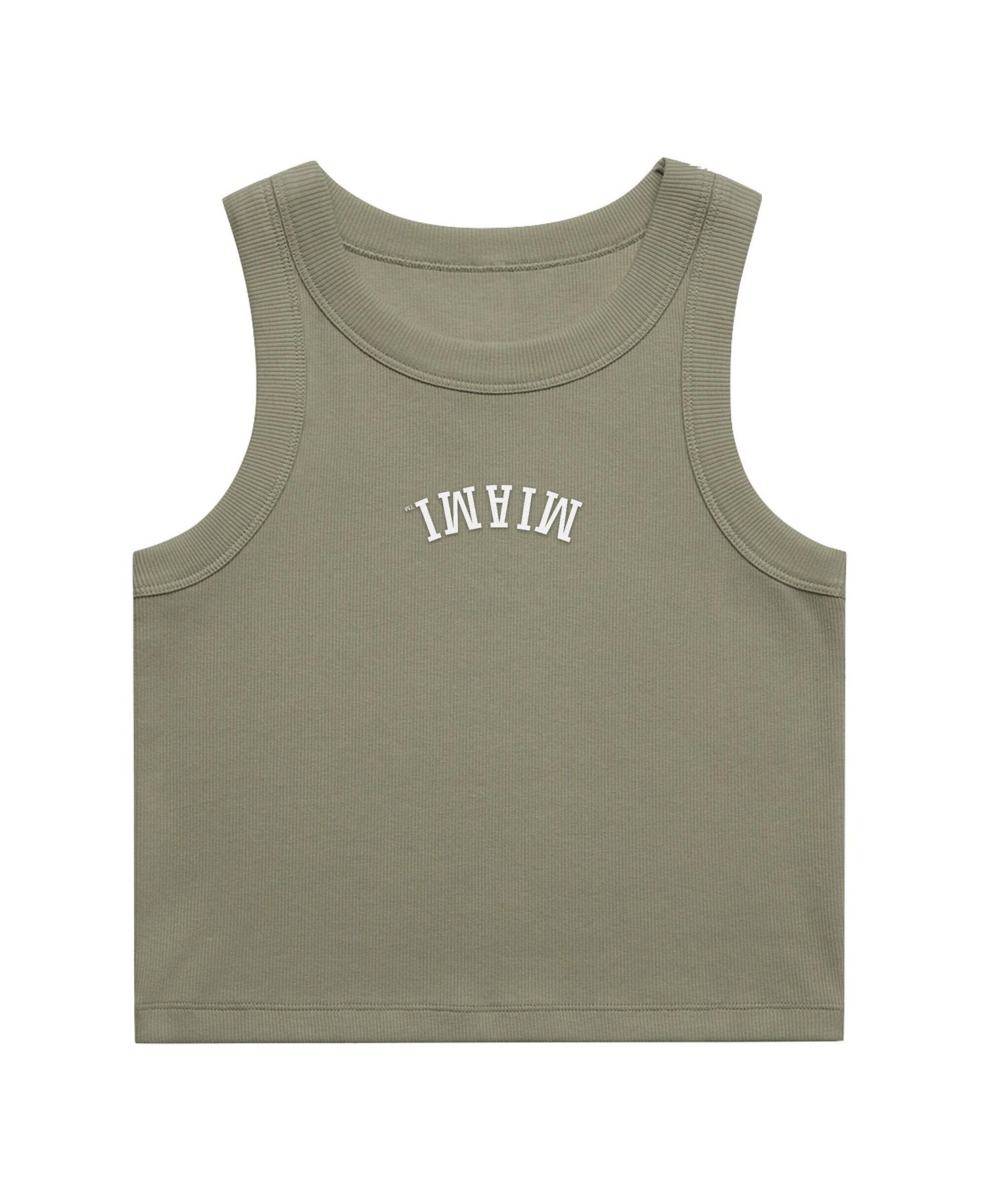 Women's Green Miami Hurricanes Upside Down Embroidery Ribbed Cropped Tank Top