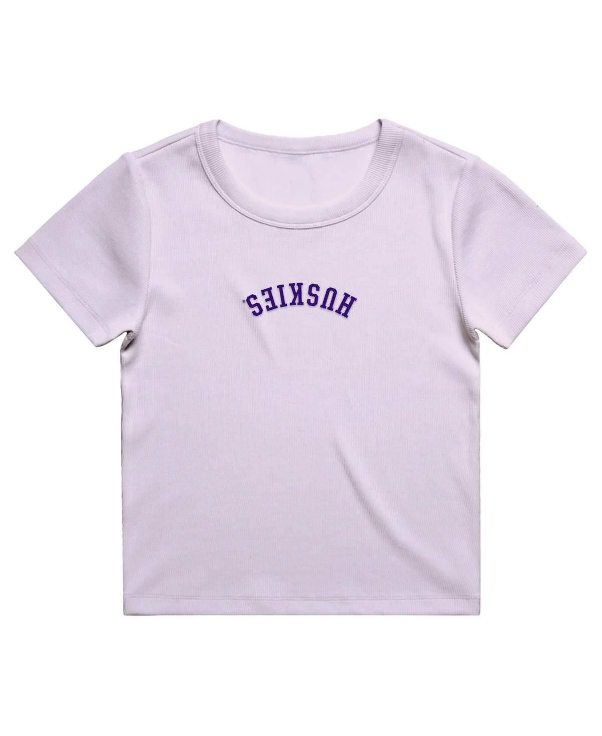 Uscape Apparel Women's Purple Washington Huskies Upside Down Embroidery Ribbed Cropped T-Shirt