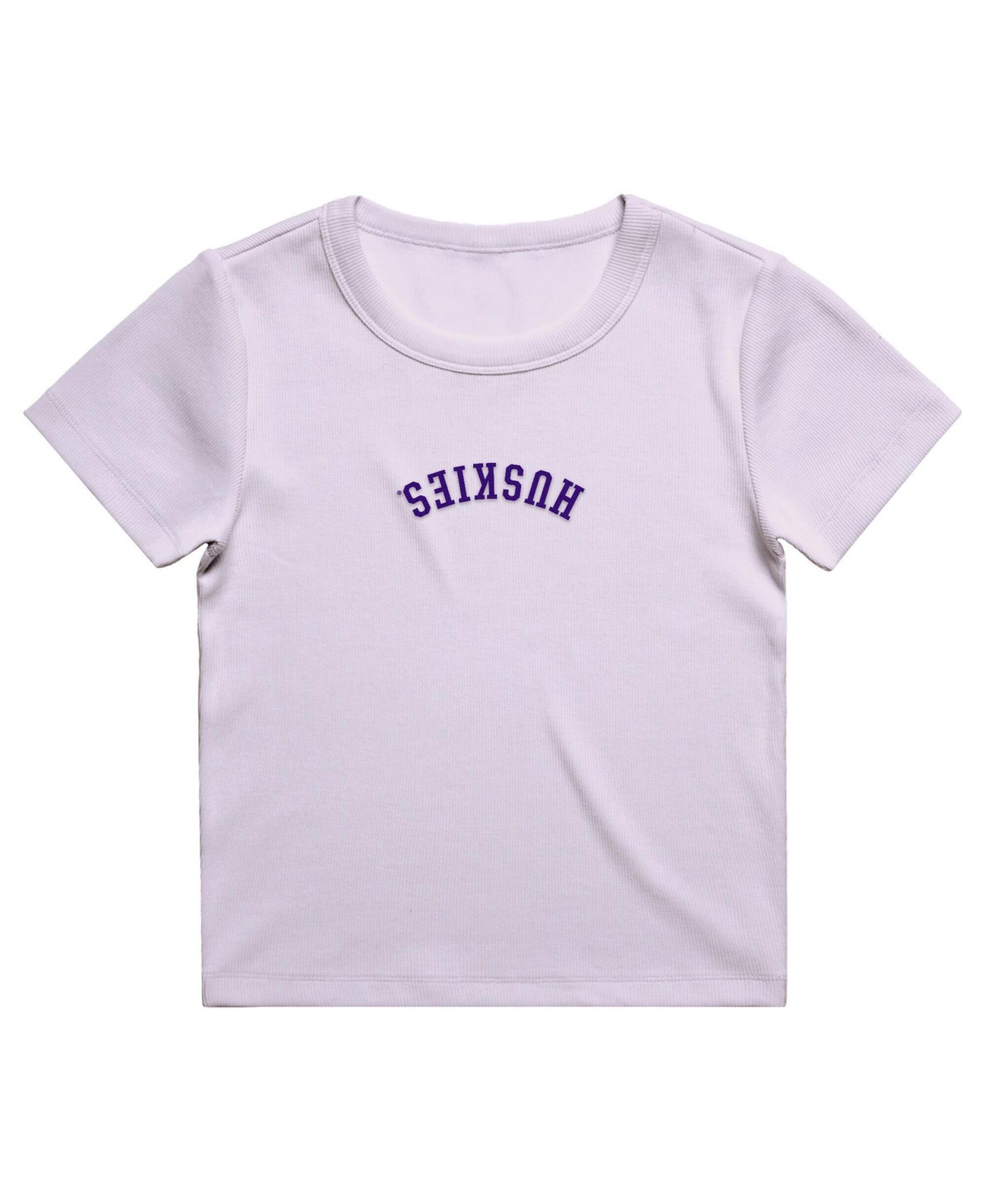 Women's Purple Washington Huskies Upside Down Embroidery Ribbed Cropped T-Shirt
