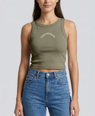 Women's Green Michigan State Spartans Upside Down Embroidery Ribbed Cropped Tank Top