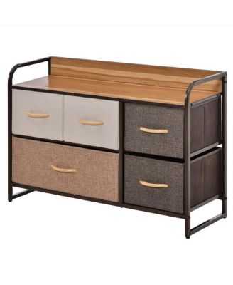 5 Drawer Horizontal Dresser Wide Storage Organizer with Wood Top