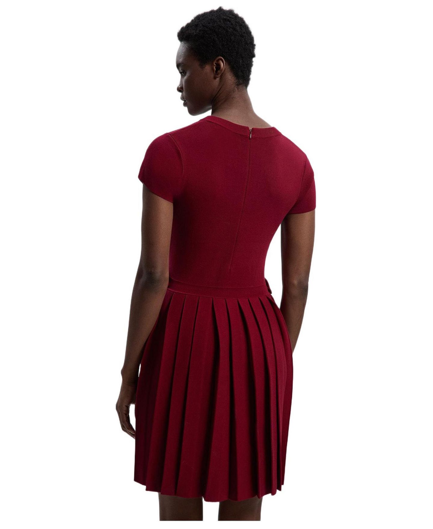 Женское платье Karen Millen Viscose Tab Pleated Knit Mini, цвет: Бордовый — фото 3