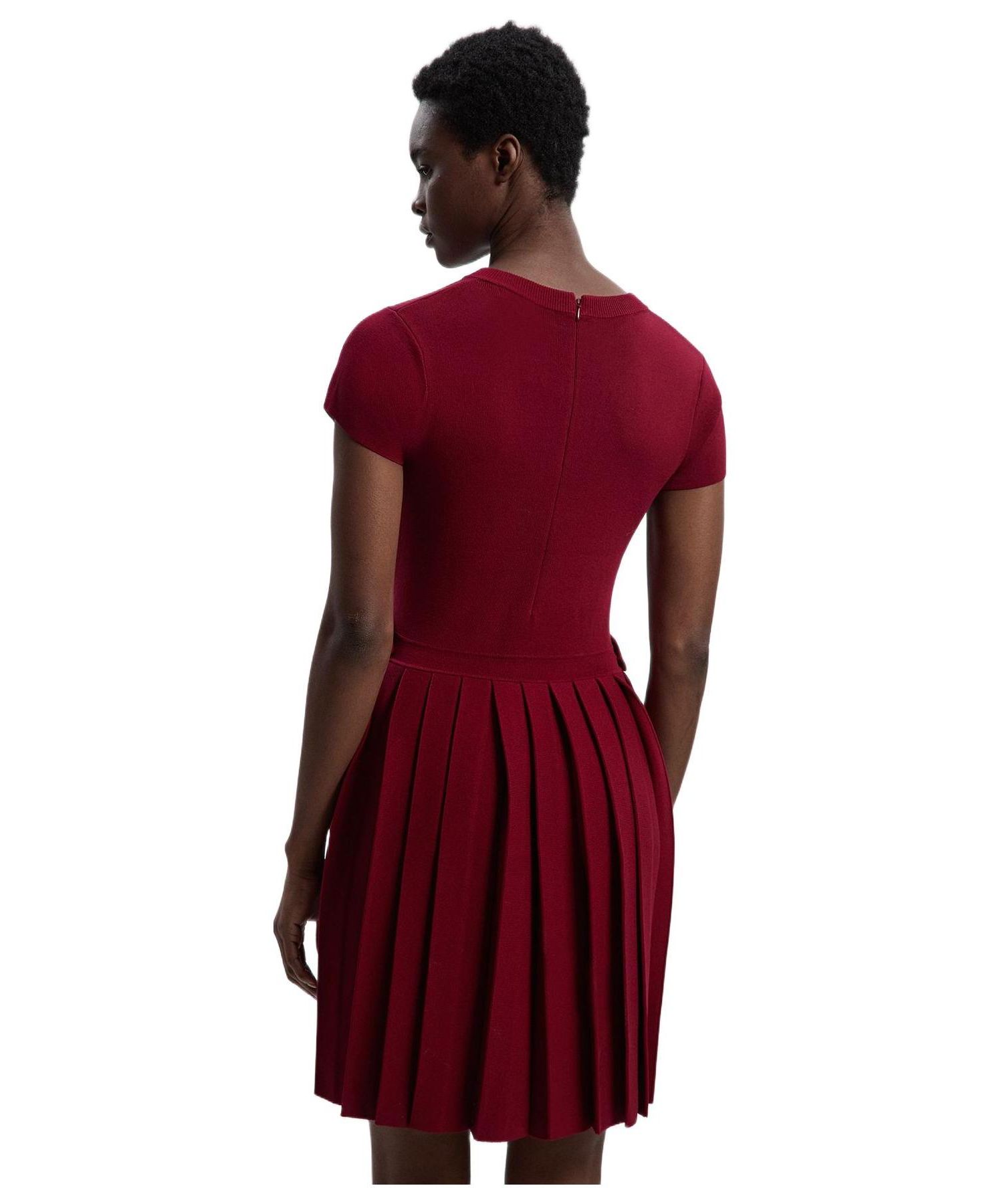 Women's Viscose Tab Pleated Knit Mini Dress