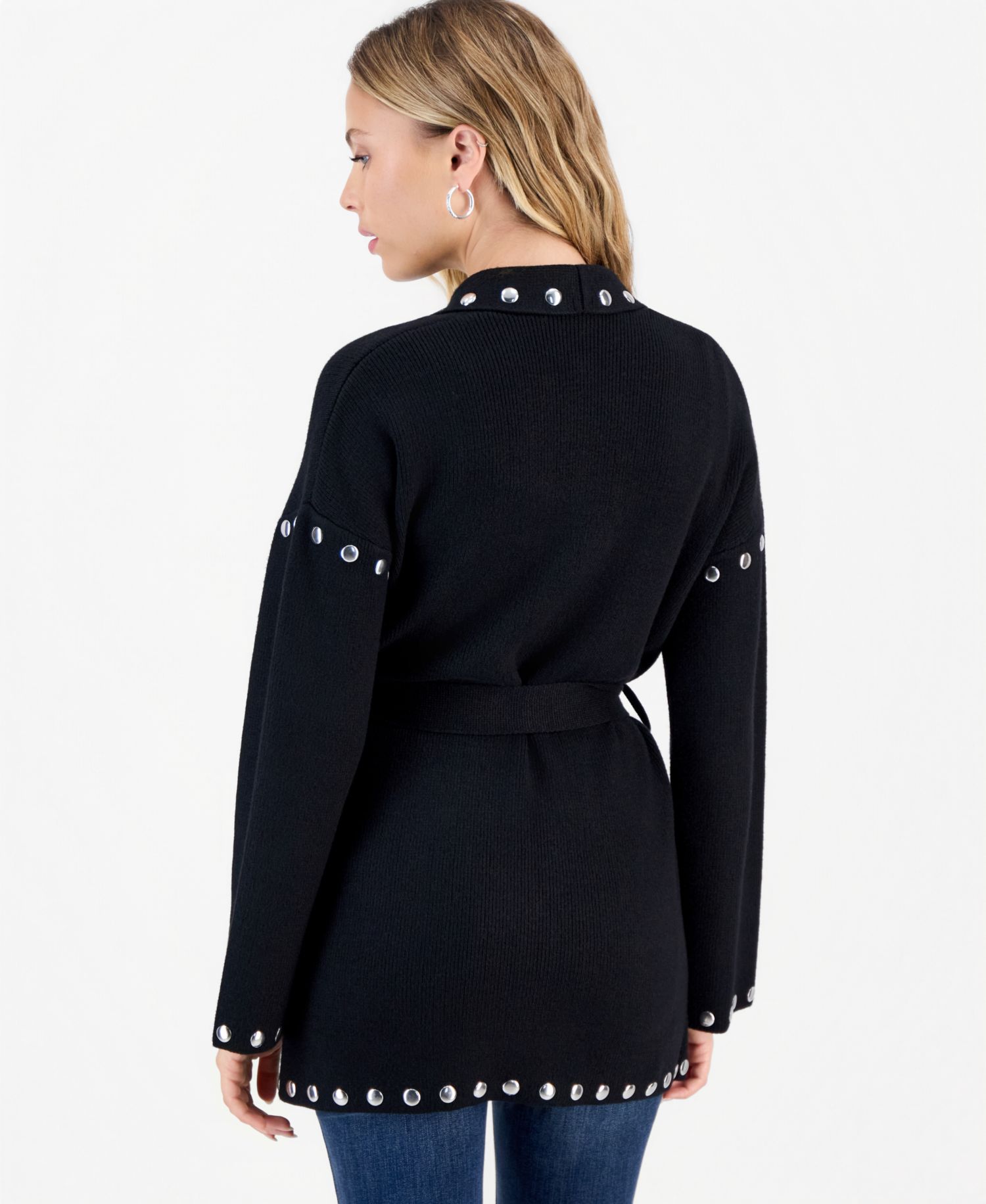 Petite Studded Belted Cardigan
